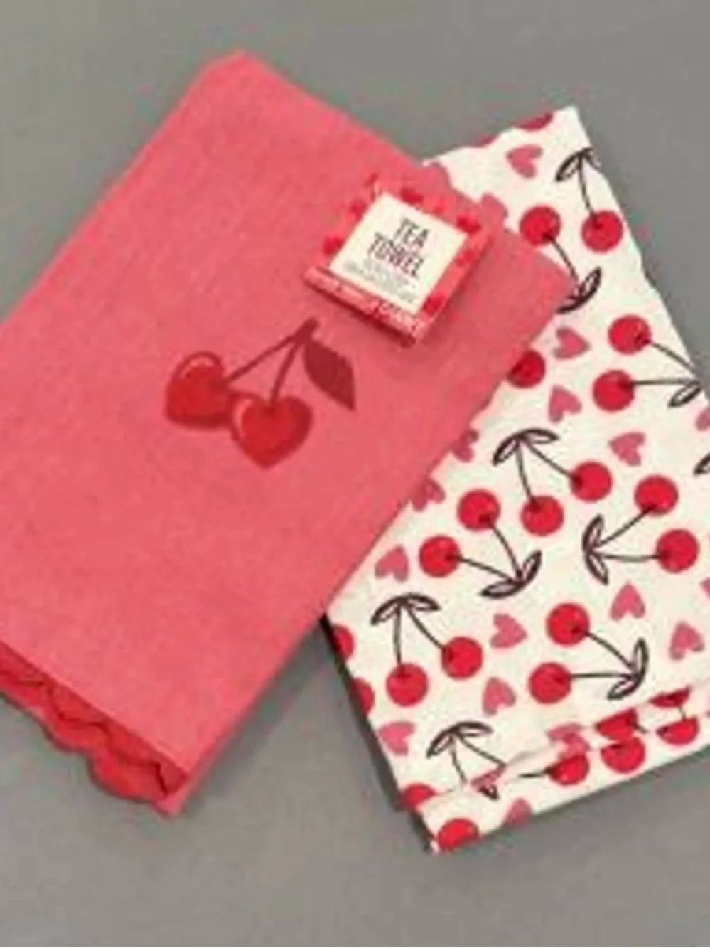 2 Pack Cherry Print Tea Towels (Total of 4 Towels)